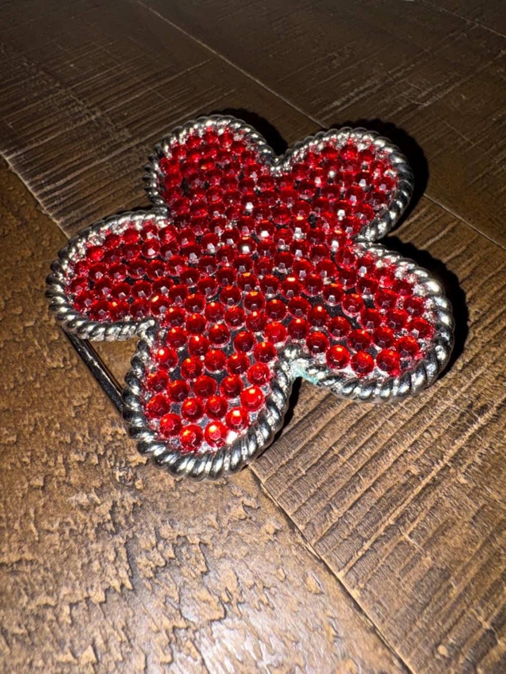Red Rhinestone Floral Belt Buckle - Picture 2 of 4